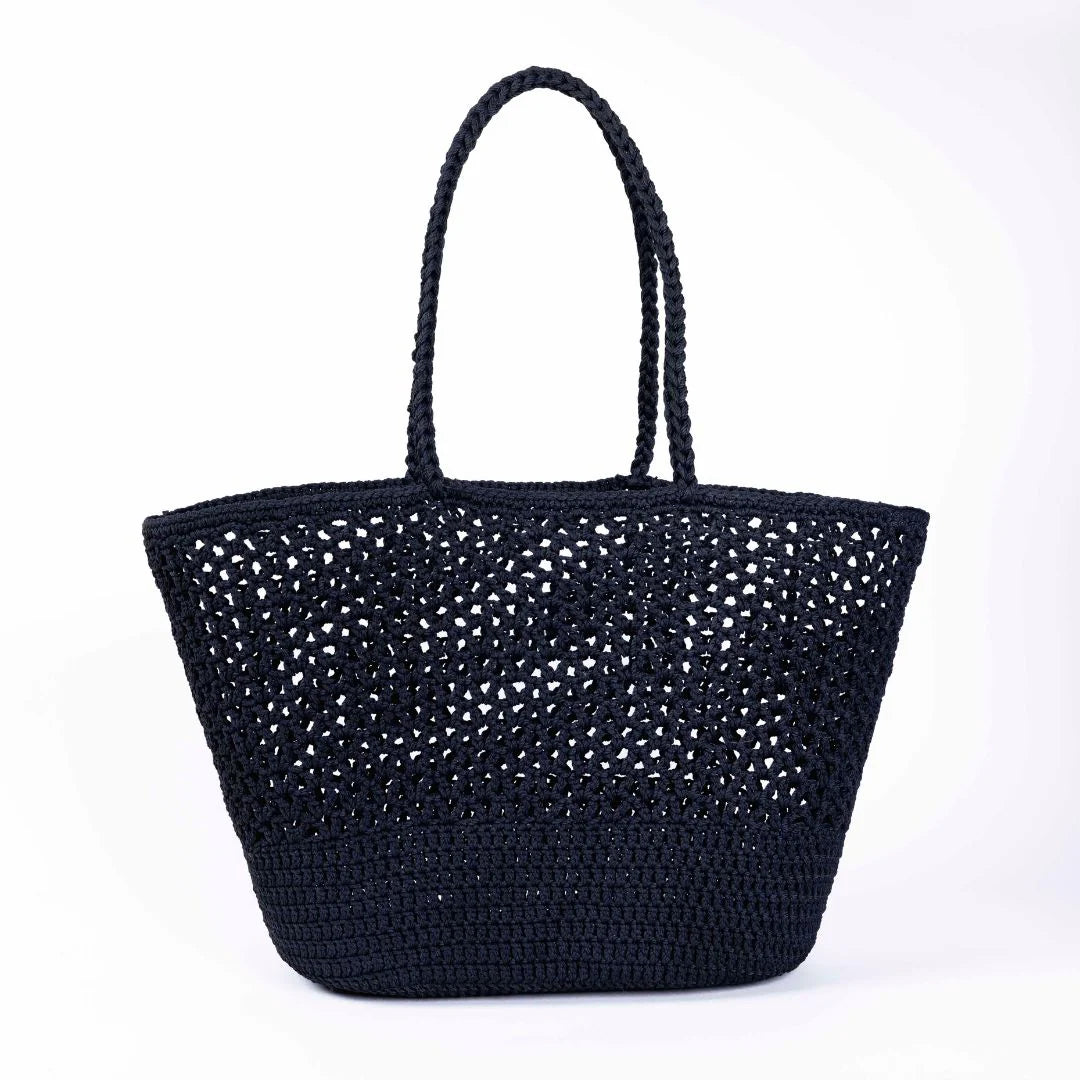 French-Style Black Crochet Basket Beach Bag