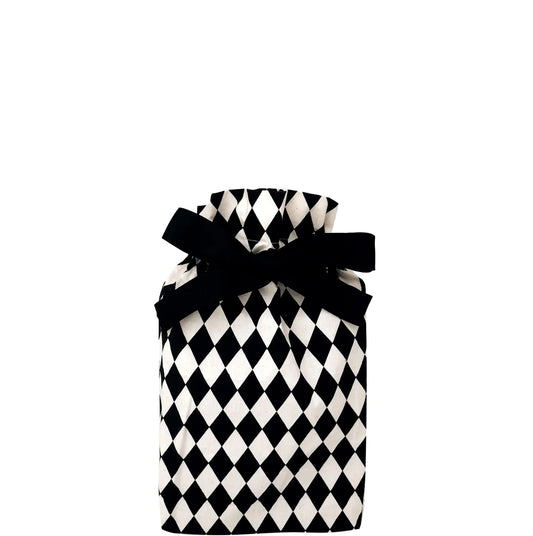 Black & White Diamond Pattern Small Chic Eco-Friendly Reusable Fabric Gift Bag | Sustainable & Stylish Wrapping