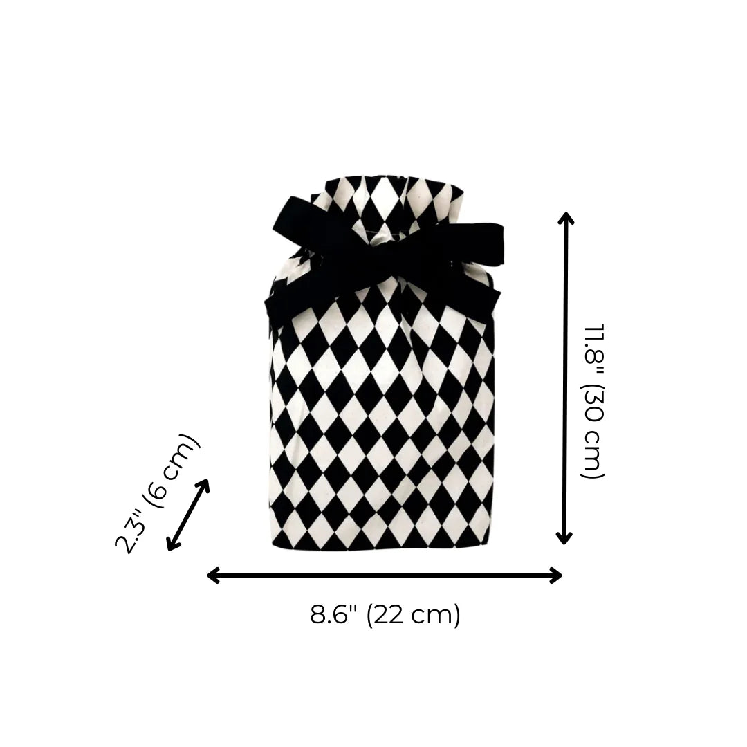 Black & White Diamond Pattern Small Chic Eco-Friendly Reusable Fabric Gift Bag | Sustainable & Stylish Wrapping