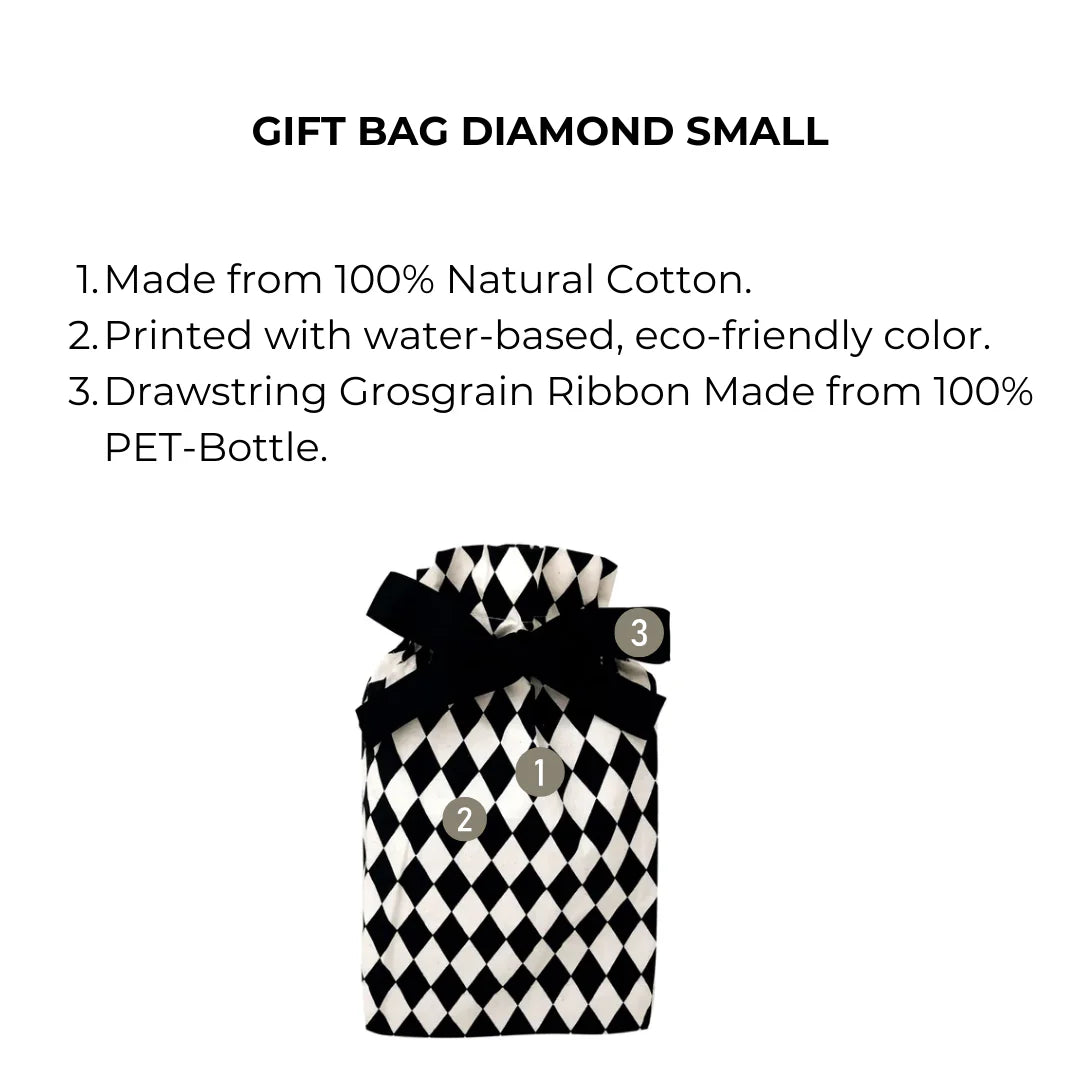 Black & White Diamond Pattern Small Chic Eco-Friendly Reusable Fabric Gift Bag | Sustainable & Stylish Wrapping