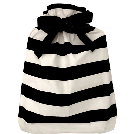 Black & White Stripe Large Chic Eco-Friendly Reusable Fabric Gift Bag | Sustainable & Stylish Wrapping