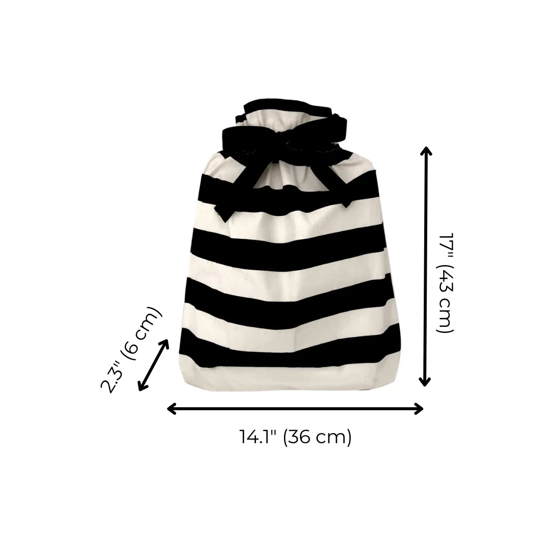 Black & White Stripe Large Chic Eco-Friendly Reusable Fabric Gift Bag | Sustainable & Stylish Wrapping