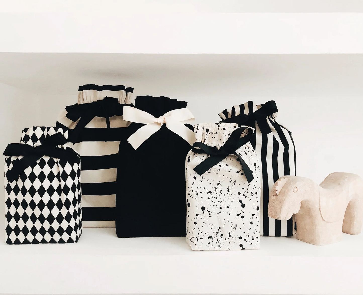 Black & White Stripe Large Chic Eco-Friendly Reusable Fabric Gift Bag | Sustainable & Stylish Wrapping