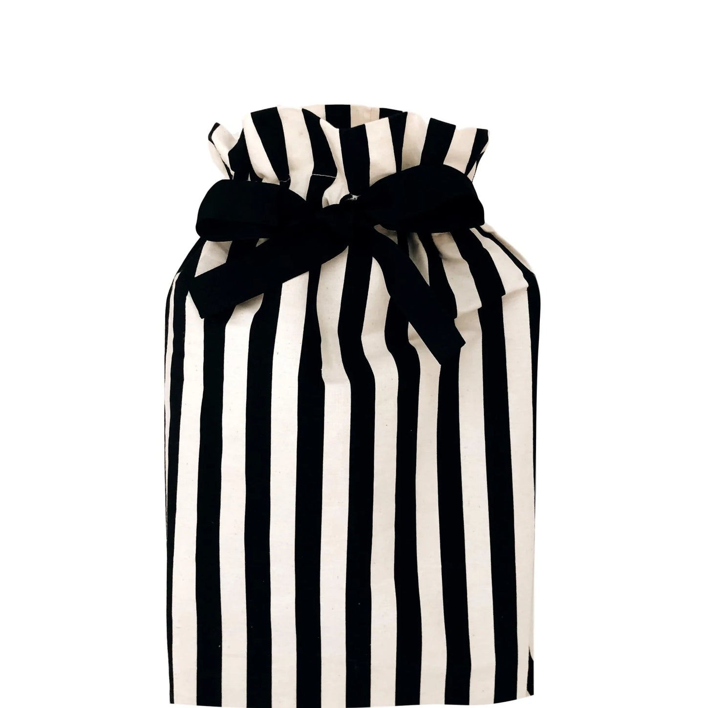 Black & White Vertical Stripe Medium Chic Eco-Friendly Reusable Fabric Gift Bag | Sustainable & Stylish Wrapping