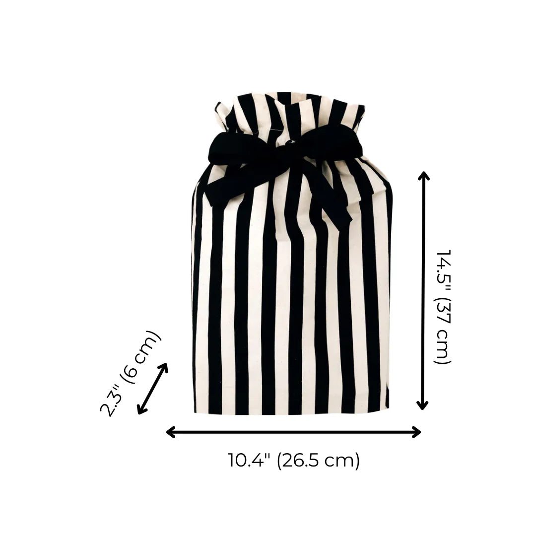 Black & White Vertical Stripe Medium Chic Eco-Friendly Reusable Fabric Gift Bag | Sustainable & Stylish Wrapping