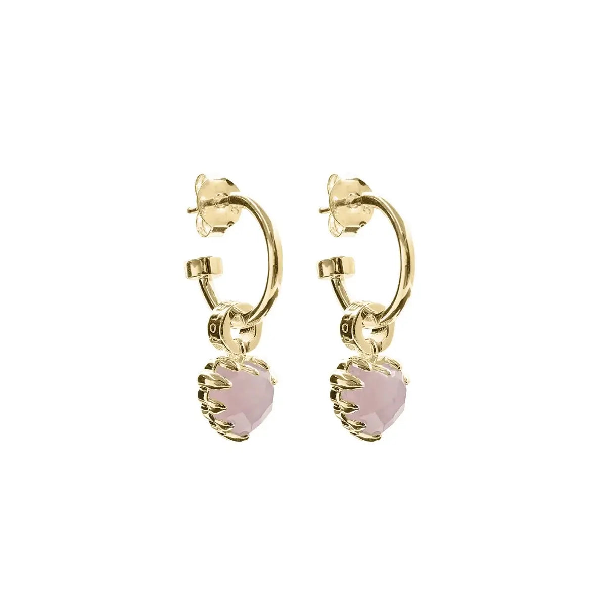 LOVE CLAW ANCHOR EARRINGS ROSE QUARTZ - Gold Plated