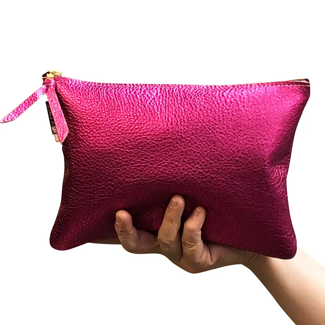 Metallic Munroe Makeup Bag Pouch in Fuschia