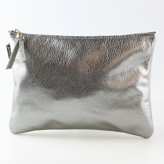 Metallic Munroe Makeup Bag Pouch in Metallic Silver